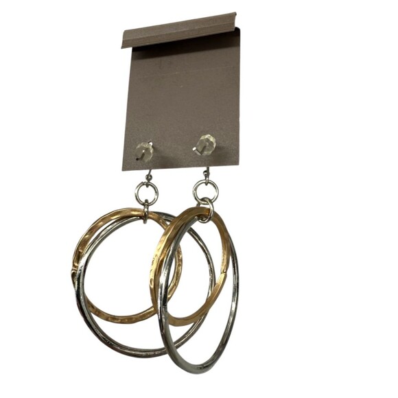 J. Jill Double Hoop Dangle Earrings Hammered Gold Silver Tone Mixed Metal Boho - Picture 9 of 11